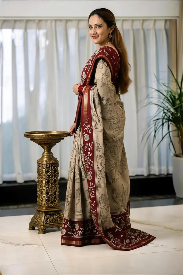 Beige_Maroon_Mul_Cotton_Saree