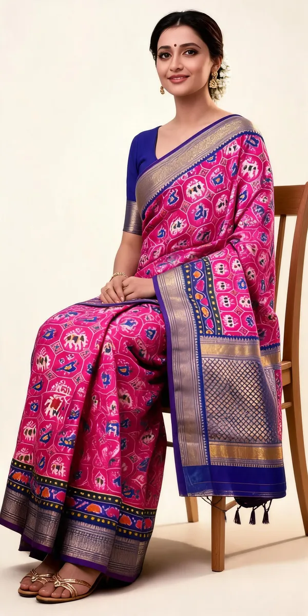 Pink_Patola_Silk_Pink_With_Blue_Saree_With_Blouse_Piece_For_Women