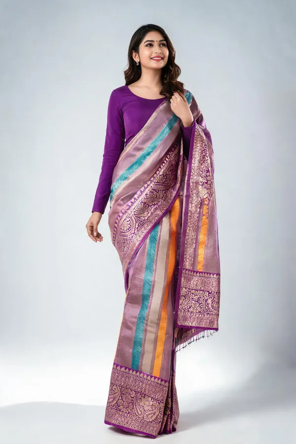 Multicolour_Wedding_Soft_Silk_Saree_With_Blouse_Piece_For_Women_Multicolour_Silk