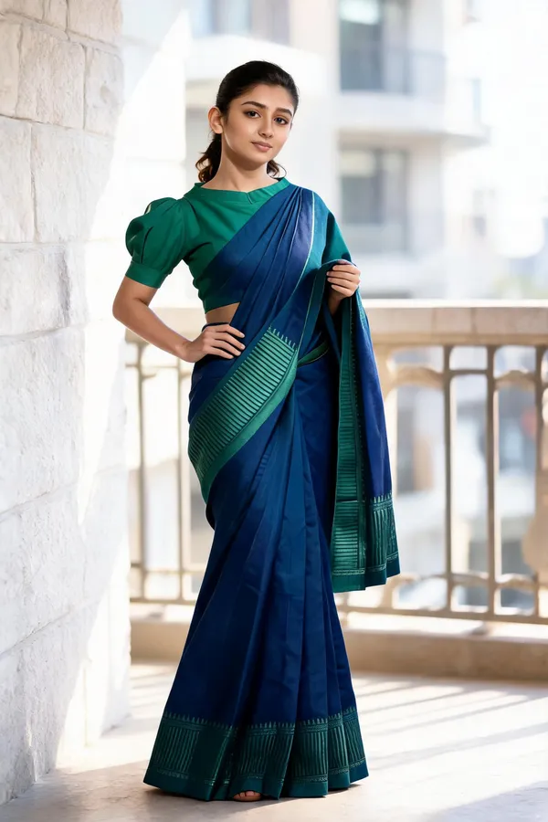Teal_Blue_Raw_Silk_Dual_Tone_Saree_With_Blouse_Piece_For_Women_Teal_Blue_Kanipakam_Silk