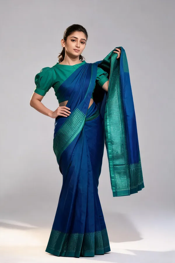 Teal_Blue_Raw_Silk_Dual_Tone_Saree_With_Blouse_Piece_For_Women_Teal_Blue_Kanipakam_Silk