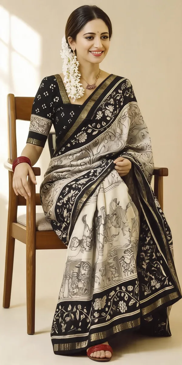 Beige_Black_Kalamkari_Silk