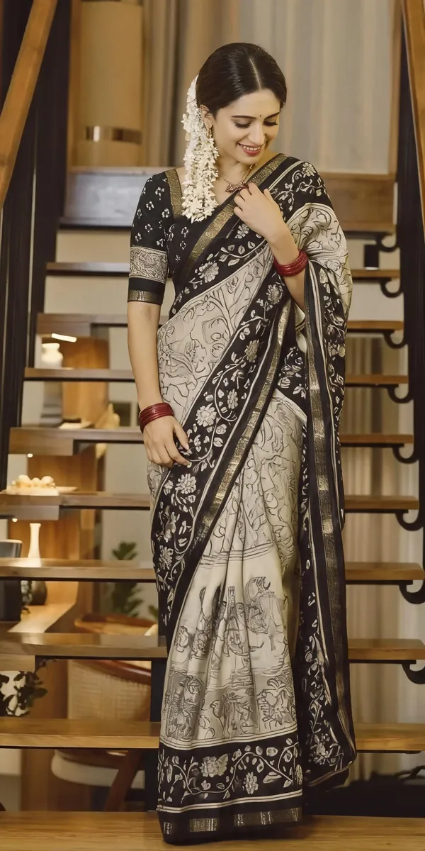 Beige_Black_Kalamkari_Silk