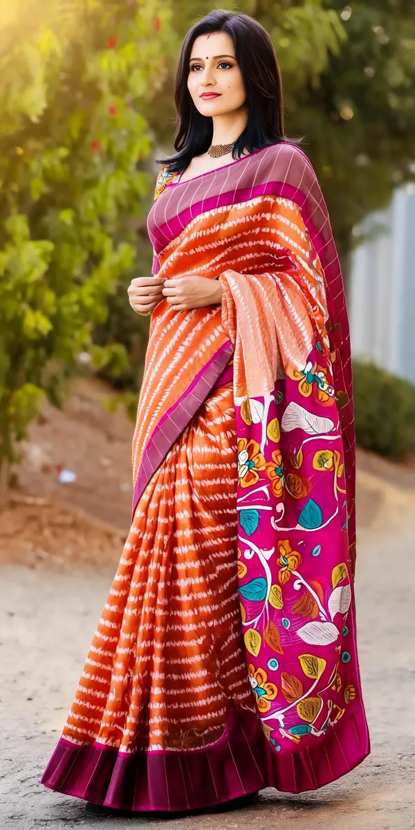 Orange_Pink_Kalamkari_Saree