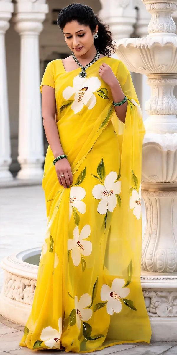 Yellow_Floral_Pure_Chiffon_Saree