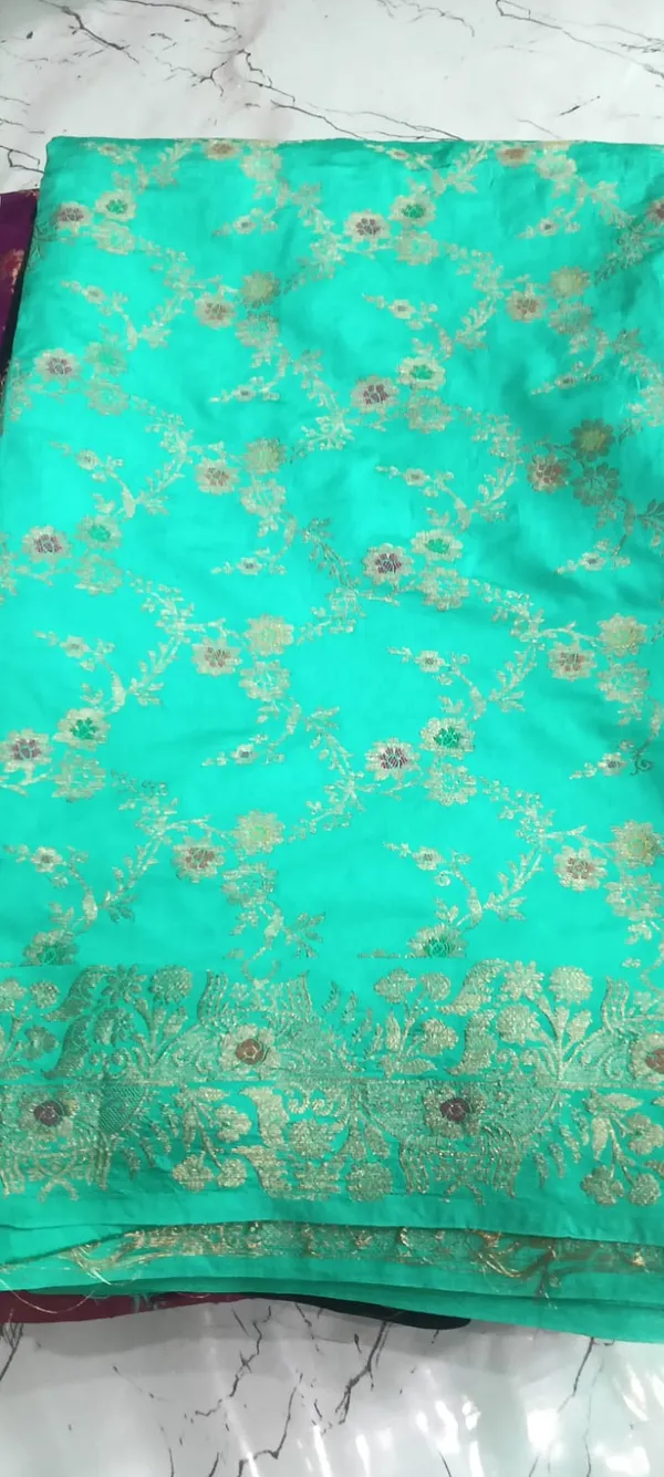 Turquoise_Floral_Woven_Saree_For_Women