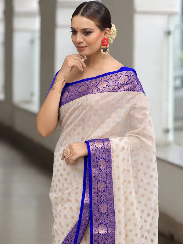 Cream_Woven_Floral_Border_Saree_for_Women