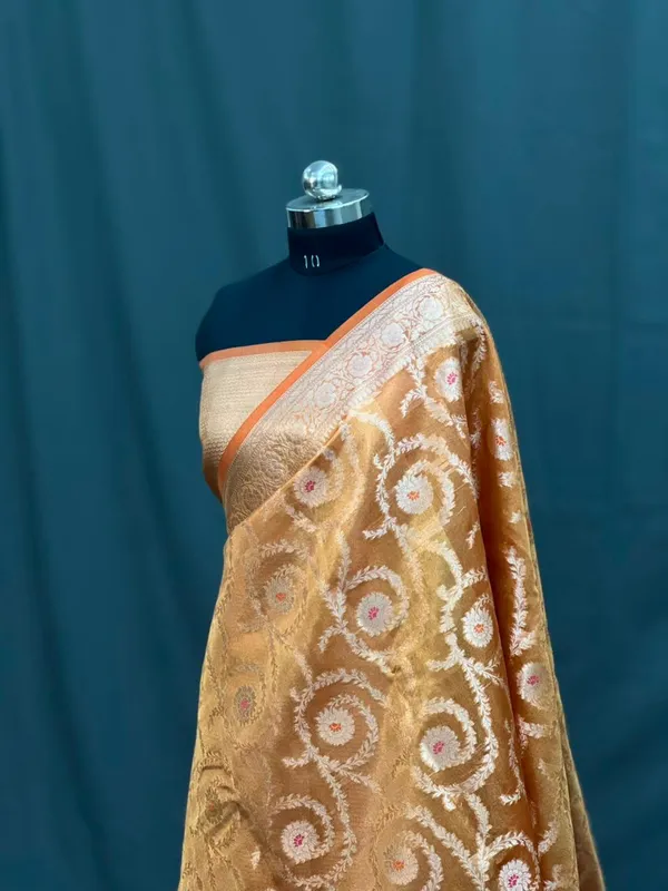 Golden_Soft_Silk_Brocade_Floral_Woven_Saree_For_Women