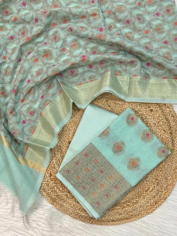 Mint_Green_Textured_Floral_Saree_for_Women