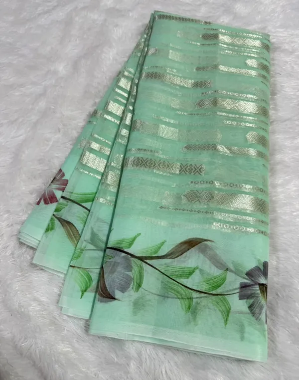 Mint_Green_Organza_Floral_Print_Saree_for_Women