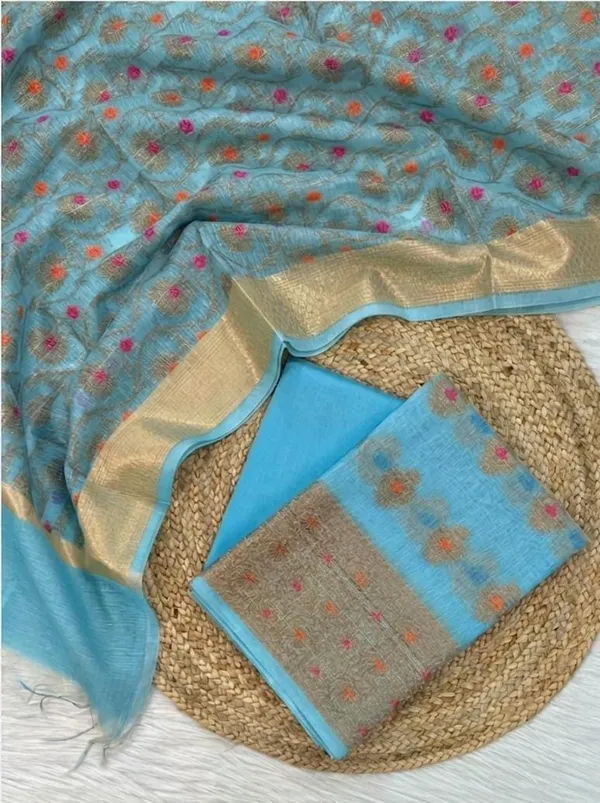 Blue_Woven_Floral_Saree_For_Women
