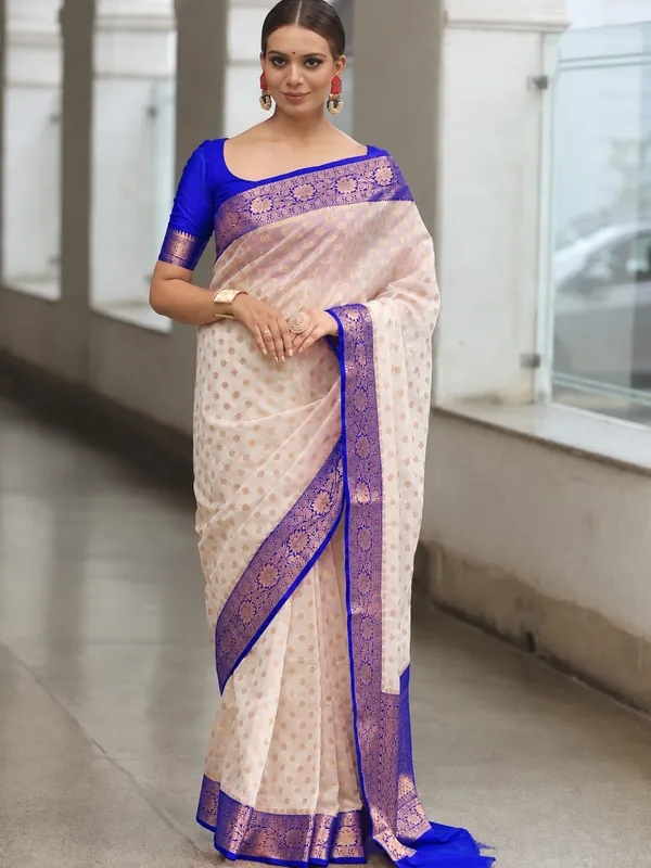Cream_Woven_Floral_Border_Saree_for_Women