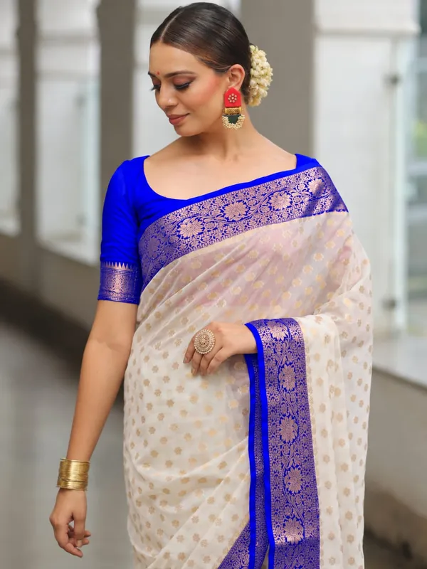 Cream_Woven_Floral_Border_Saree_for_Women