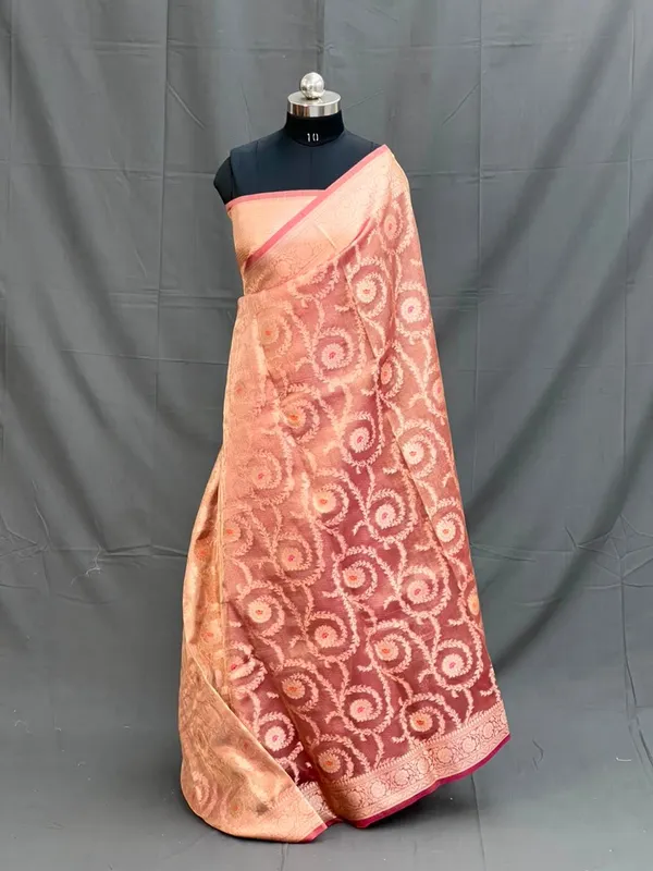 Peach_Woven_Floral_Saree_For_Women