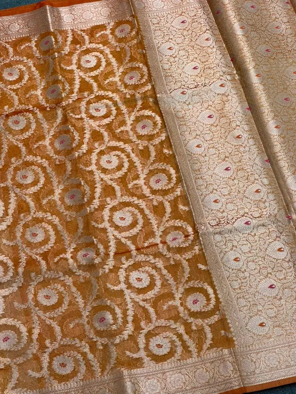 Golden_Soft_Silk_Brocade_Floral_Woven_Saree_For_Women