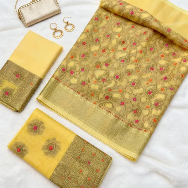 Golden_Cotton_Silk_Blend_Floral_Saree_For_Women