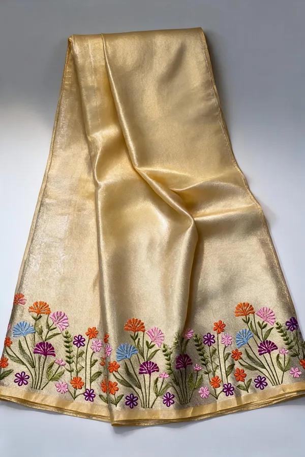 Gold_Tissue_Silk_Floral_Embroidered_Saree_For_Women