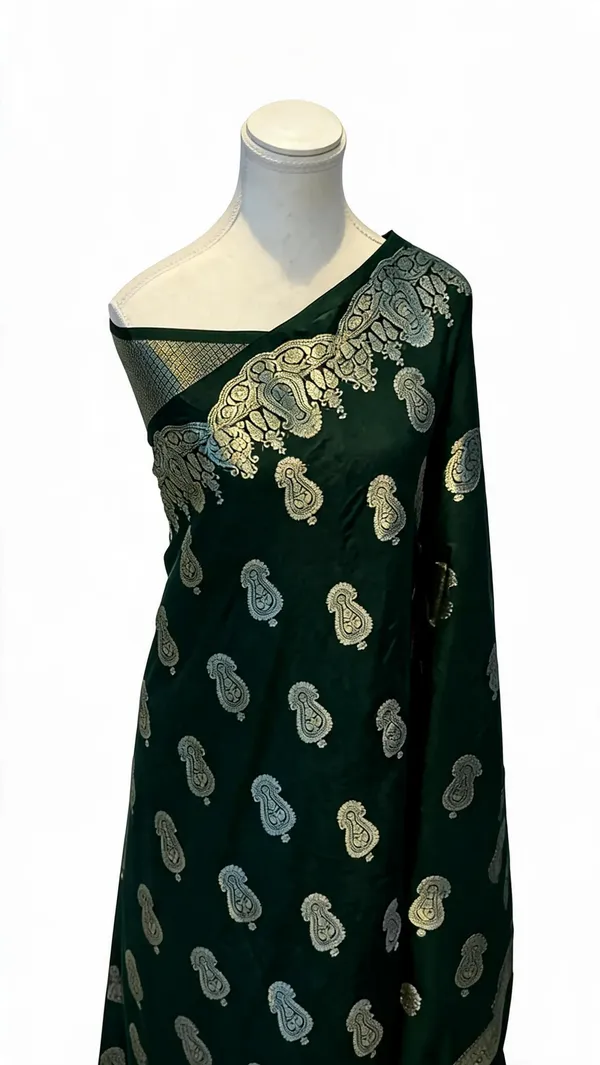 Dark_Green_Tissue_Silk_Paisley_Print_Saree_For_Women