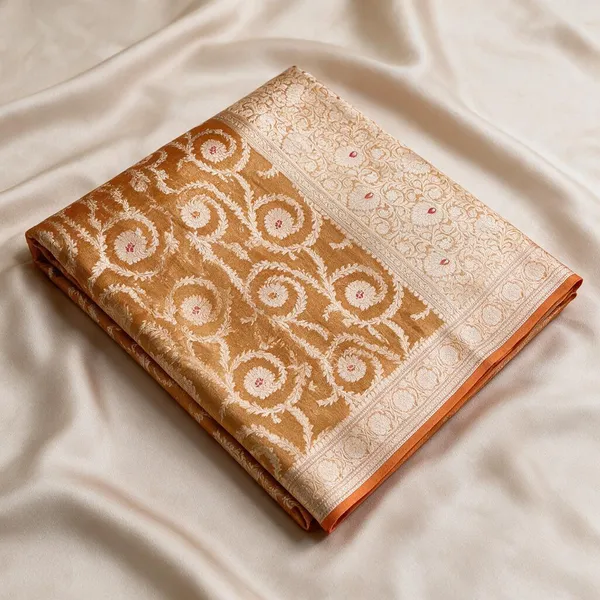 Golden_Soft_Silk_Brocade_Floral_Woven_Saree_For_Women