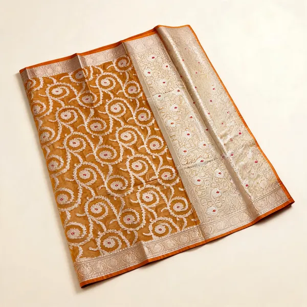 Golden_Soft_Silk_Brocade_Floral_Woven_Saree_For_Women