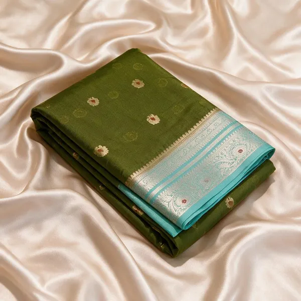 Green_Seli_Katan_Silk_Woven_Floral_Saree_With_Blouse_For_Women