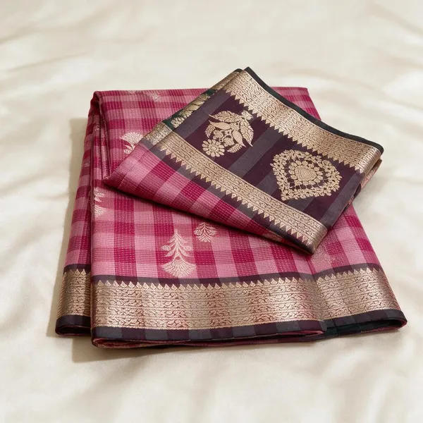 Magenta_Seli_Katan_Silk_Checked_Woven_Saree_For_Women