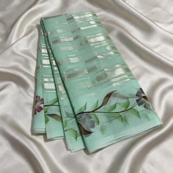 Mint_Green_Organza_Silk_Floral_Print_Saree_For_Women