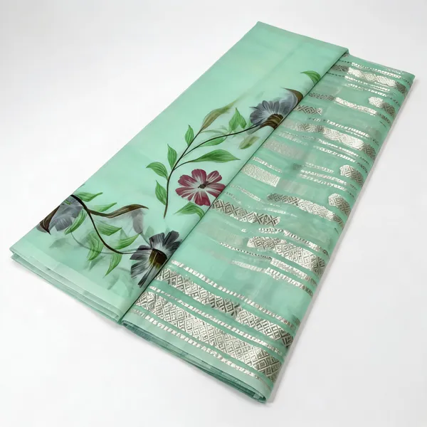Mint_Green_Organza_Silk_Floral_Print_Saree_For_Women