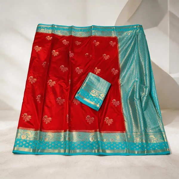 Red_Soft_Silk_Woven_Saree_With_Blouse_Piece_For_Women