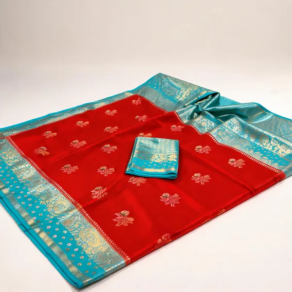 Red_Soft_Silk_Woven_Saree_With_Blouse_Piece_For_Women