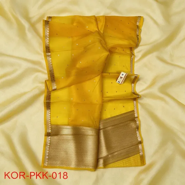 Yellow_Organza_Silk_Woven_Zari_Border_Saree_For_Women