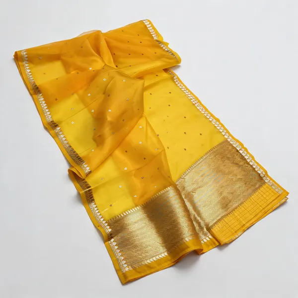 Yellow_Organza_Silk_Woven_Zari_Border_Saree_For_Women
