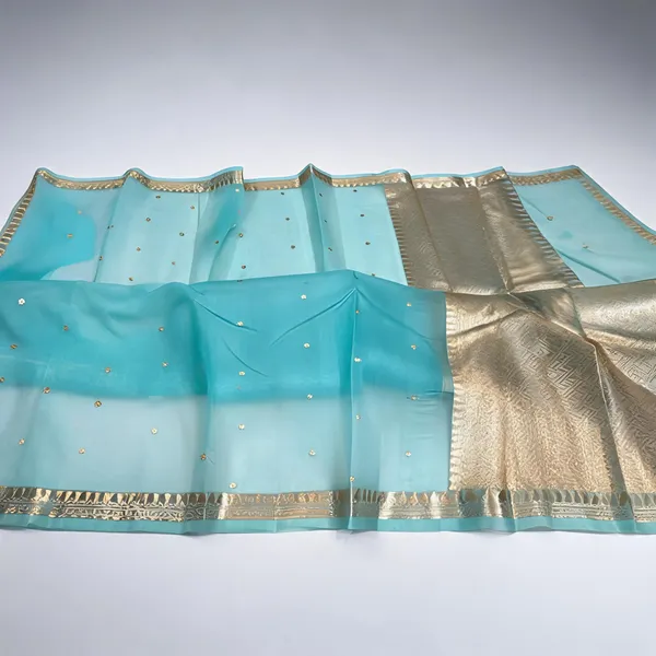 Turquoise_Organza_Silk_Woven_Zari_Border_Saree_For_Women