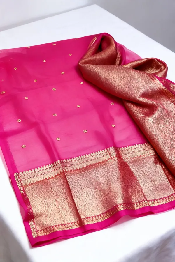 Pink_Organza_Silk_Woven_Zari_Border_Saree_For_Women