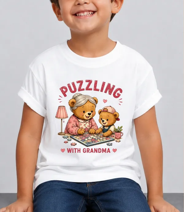 Puzzling_With_Grandma_Kid_Cotton_Tshirt