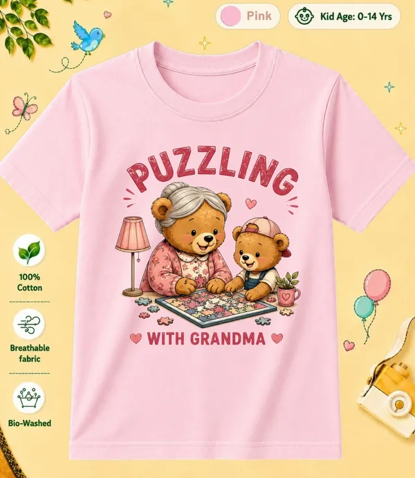 Puzzling_With_Grandma_Kid_Cotton_Tshirt