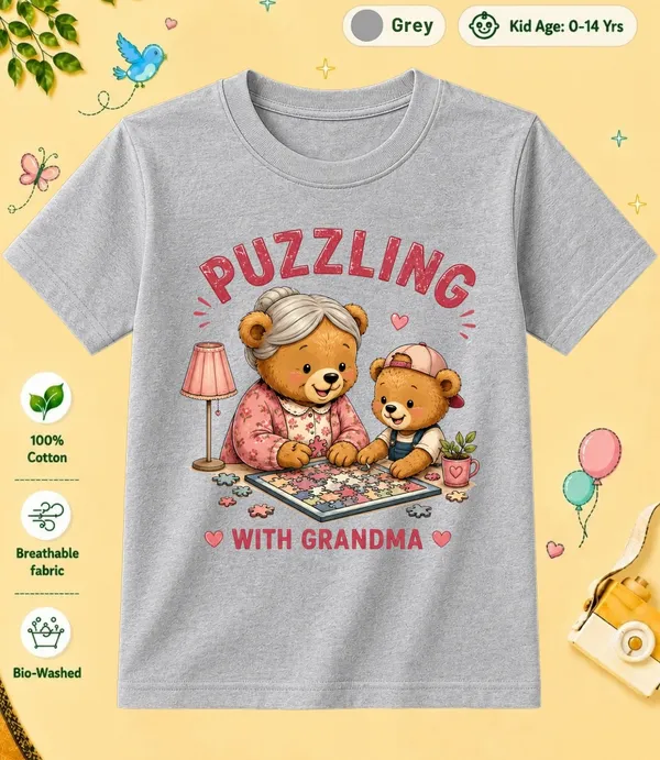 Puzzling_With_Grandma_Kid_Cotton_Tshirt
