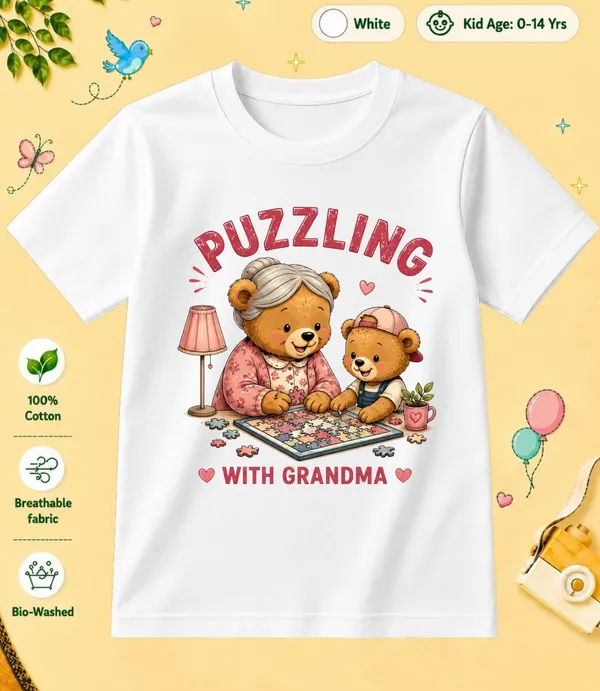 Puzzling_With_Grandma_Kid_Cotton_Tshirt