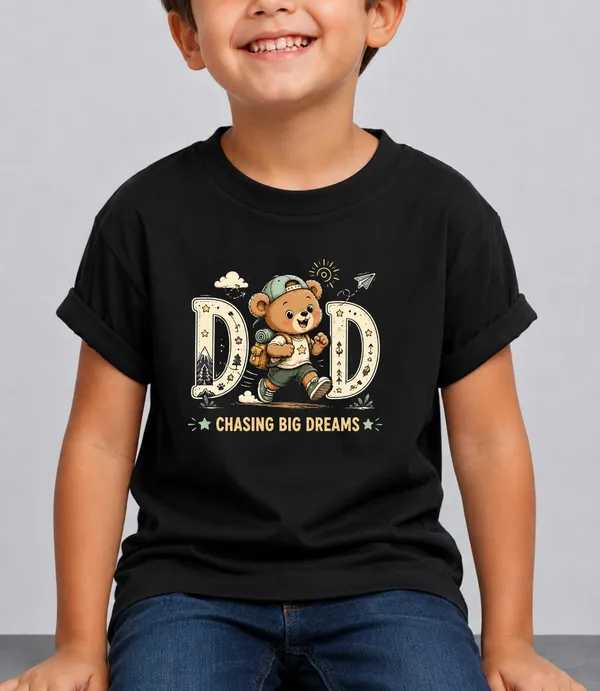 Dad_Chasing_Big_Dreams_Kid_Cotton_Tshirt
