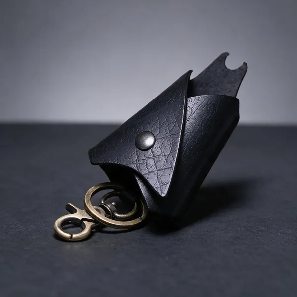 Bat_-_Black_Full_Grain_Leather_Key_Wrap_Keychain