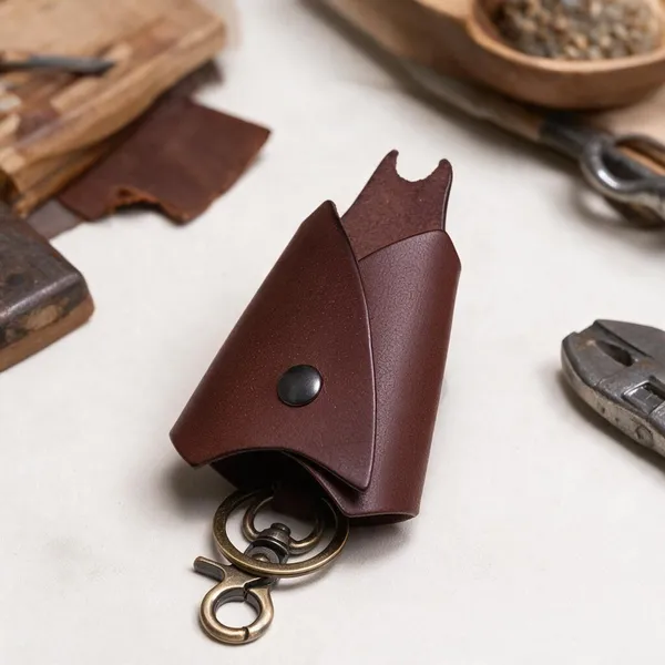 Bat_-_Brown_Full_Grain_Leather_Key_Wrap_Keychain