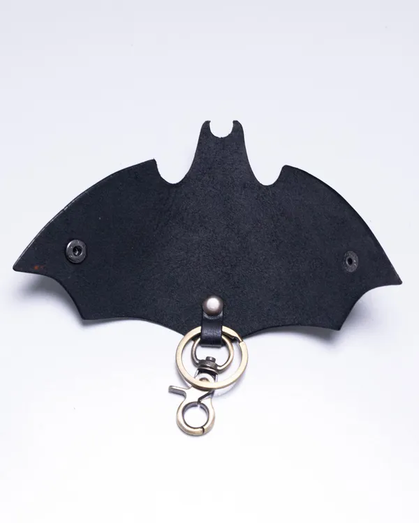 Bat_-_Black_Full_Grain_Leather_Key_Wrap_Keychain