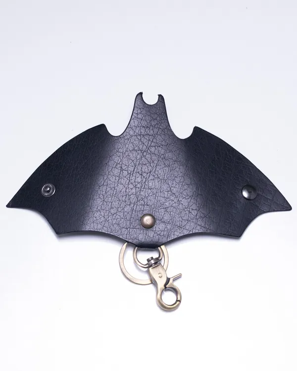 Bat_-_Black_Full_Grain_Leather_Key_Wrap_Keychain