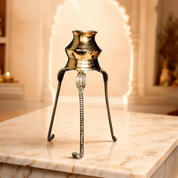 Brass_Gold_Sacred_Cobra_Nag_Pooja_Idol_And_Brass_Gold_Three_Leg_Pooja_Stand_Combo_Set