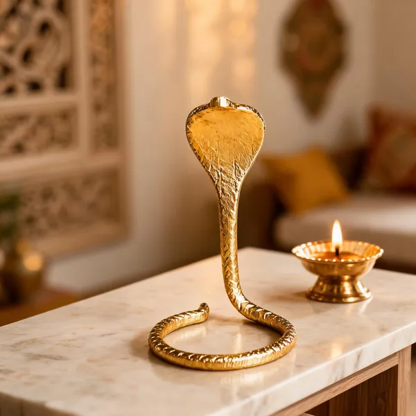 Brass_Gold_Sacred_Cobra_Nag_Pooja_Idol_And_Brass_Gold_Three_Leg_Pooja_Stand_Combo_Set