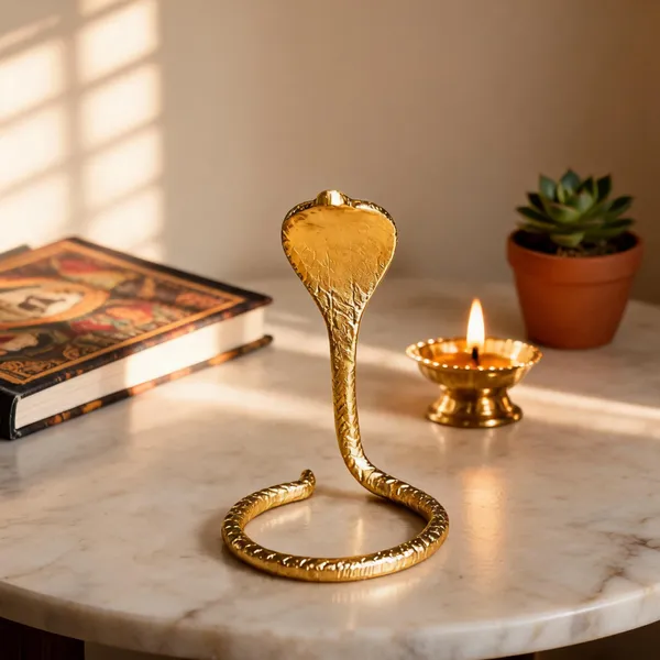 Brass_Gold_Sacred_Cobra_Nag_Pooja_Idol_And_Brass_Gold_Three_Leg_Pooja_Stand_Combo_Set