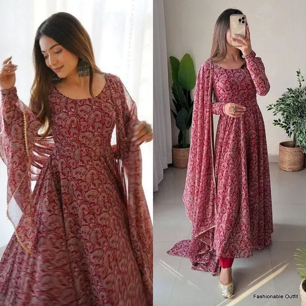 Maroon_Printed_Flared_Anarkali_Kurta_Set_for_Women