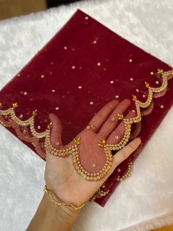 Meroon_Stone-Embellished_Bridal_Net_Dupatta