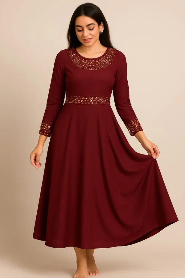 Maroon_Embellished_Flared_Dress_for_Women