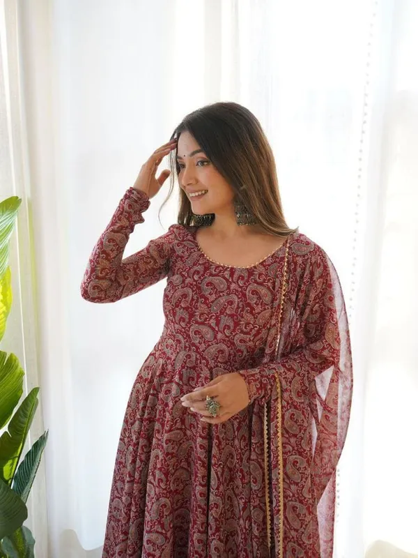 Maroon_Printed_Flared_Anarkali_Kurta_Set_for_Women